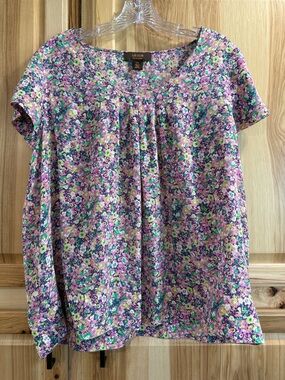 Victor Alfaro Charming Silk Purple Floral Short Sleeve Airy Blouse Top Sz 2X